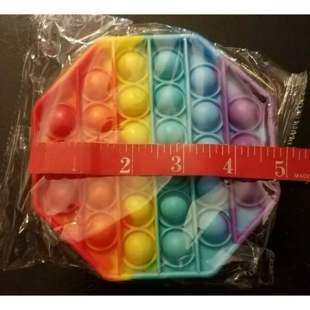 Fidget Toy Octagon Shape Stop Sign Push Pop Bubble Rainbow Silicone Sensory